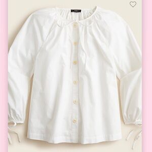 J Crew Tie-sleeve Button-front Cotton Poplin Top